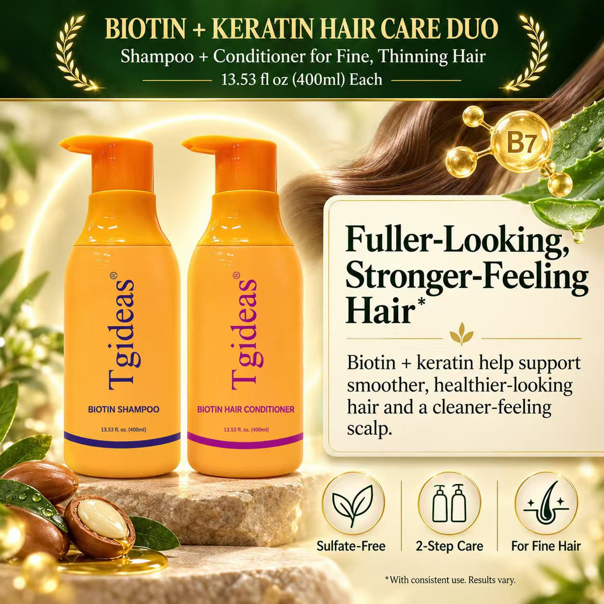 Tgideas Biotin Shampoo & Conditioner Set for Thinning Hair – Thickening & Strengthening Duo for Women and Men, Anti‑Breakage, 13.53 fl oz x 2