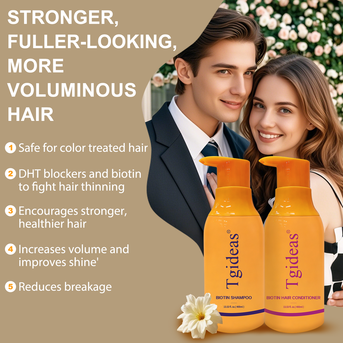 Tgideas Biotin Shampoo & Conditioner Set for Thinning Hair – Thickening & Strengthening Duo for Women and Men, Anti‑Breakage, 13.53 fl oz x 2-zrl