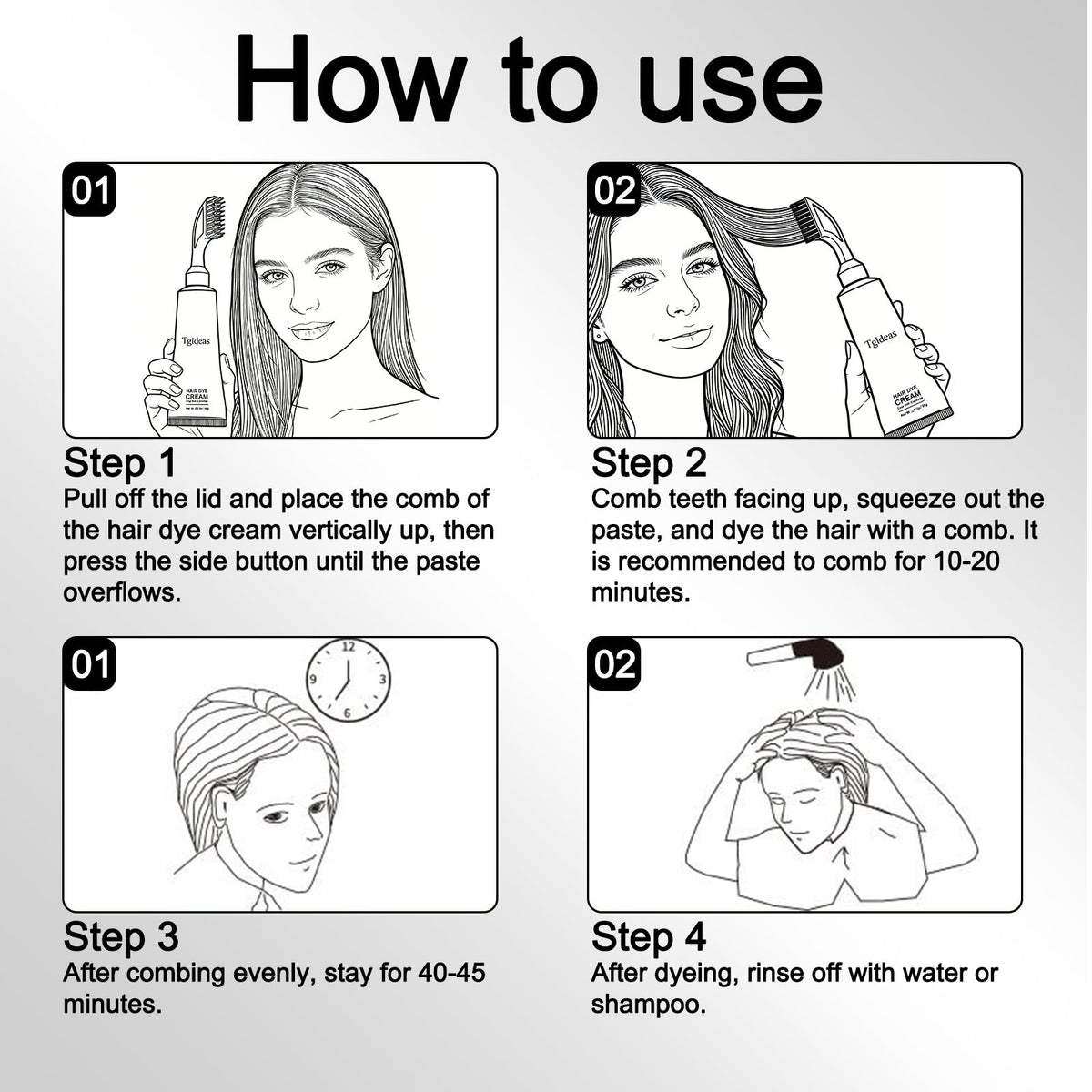 Tgideas Comb‑In Hair Dye Cream for Gray Coverage – Natural Black & Dark Brown-zrl