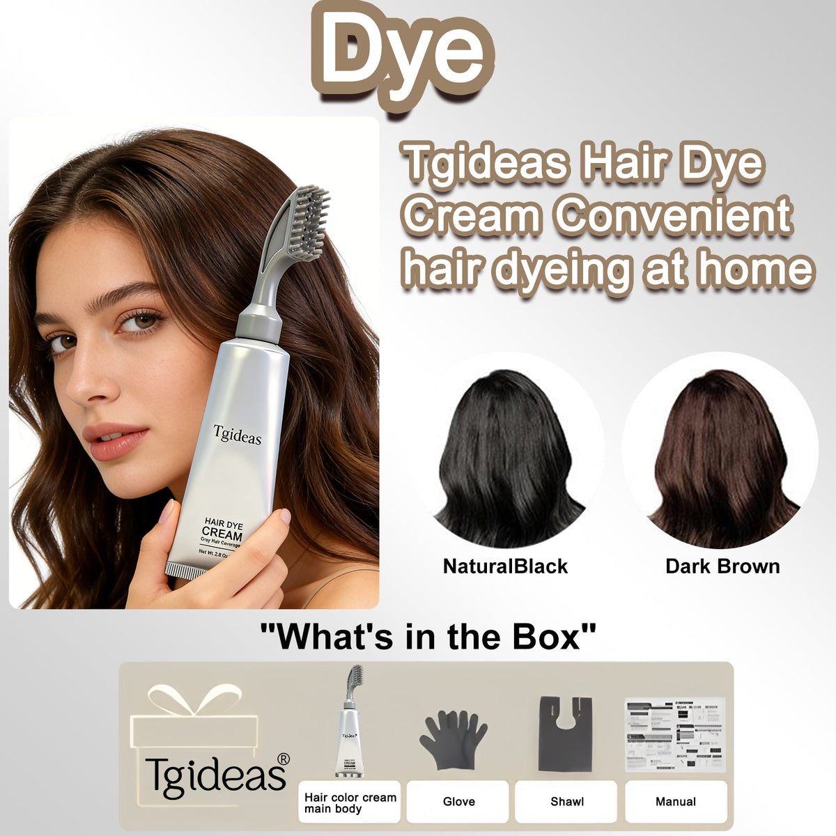 Tgideas Comb‑In Hair Dye Cream for Gray Coverage – Natural Black & Dark Brown-zrl