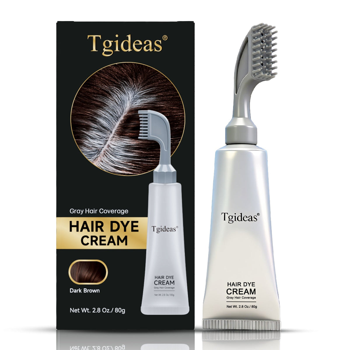 Tgideas Comb‑In Hair Dye Cream for Gray Coverage – Natural Black & Dark Brown-zrl
